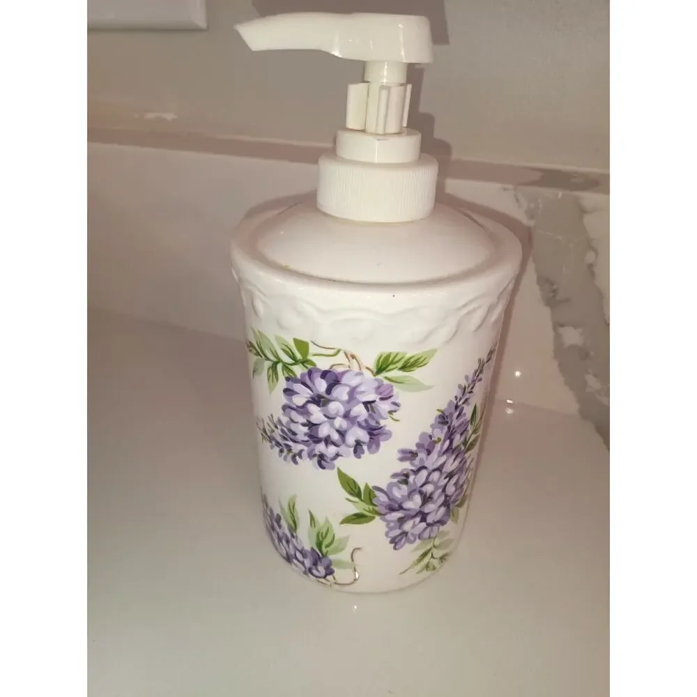 Liz Claiborne Wisteria Ceramic Lotion Bottle and Container Set Early 2000's
